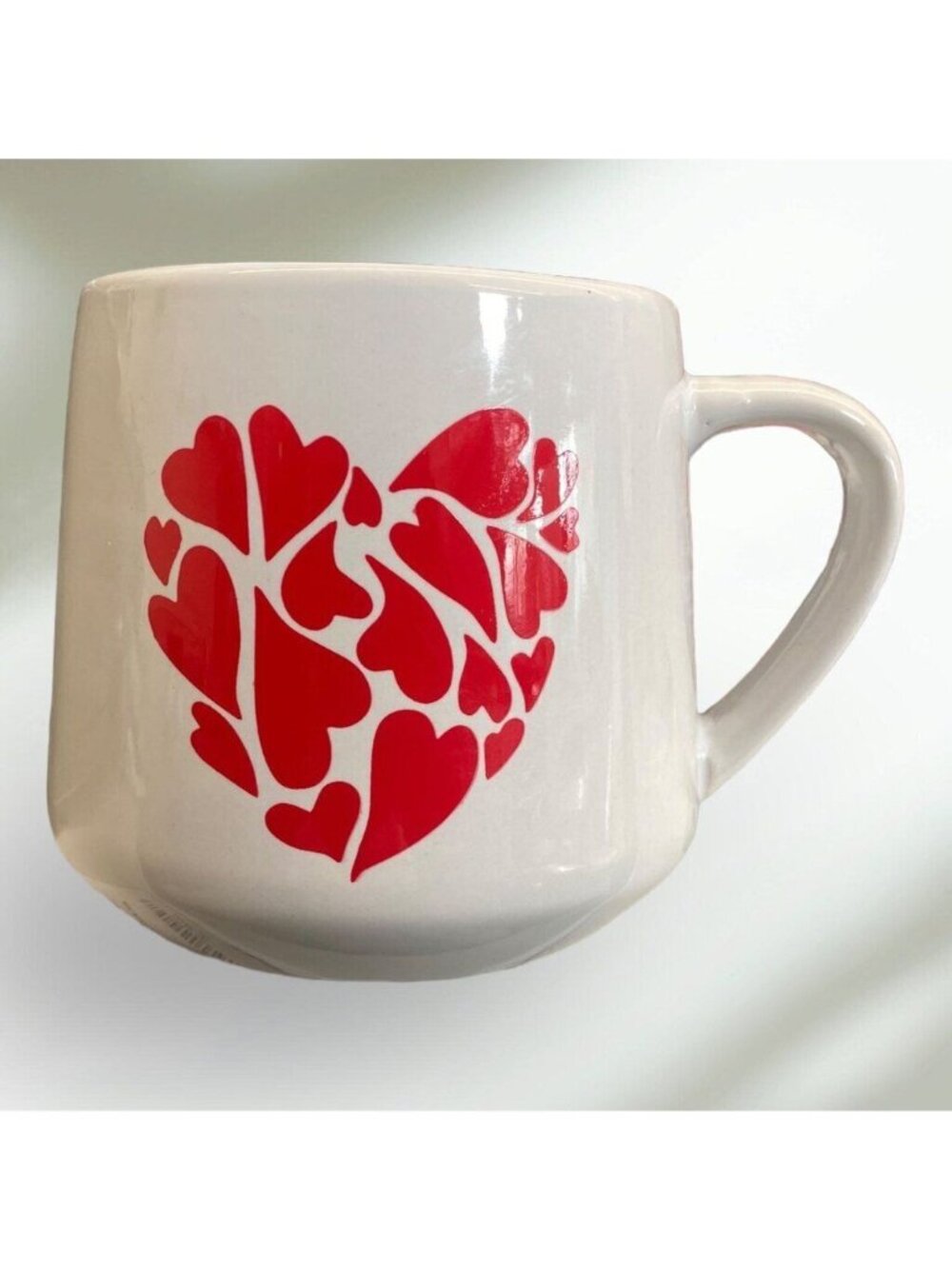 White Ceramic Mug With Red Heart Design - 12 Oz